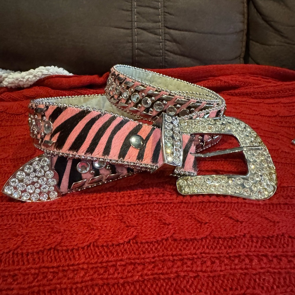 Pink Zebra Rhinestone Belt